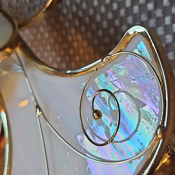 Stained Glass Angle Tealight Holder Large Irrodecent Gold Frame Crystal - Flawed - Picture 7 of 7